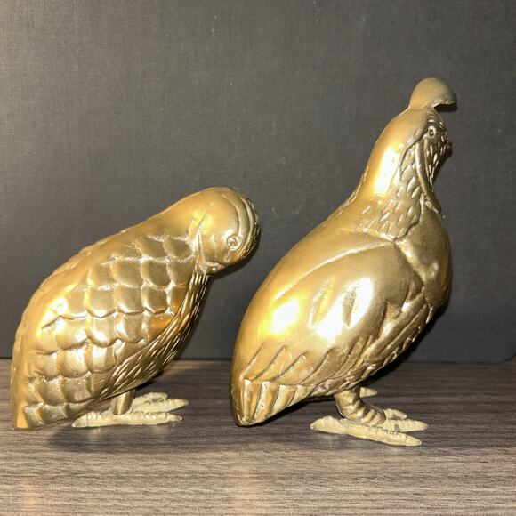 2 Solid Brass California Quail Figures 4” Long Heavy Detailed High Quality - Picture 6 of 14